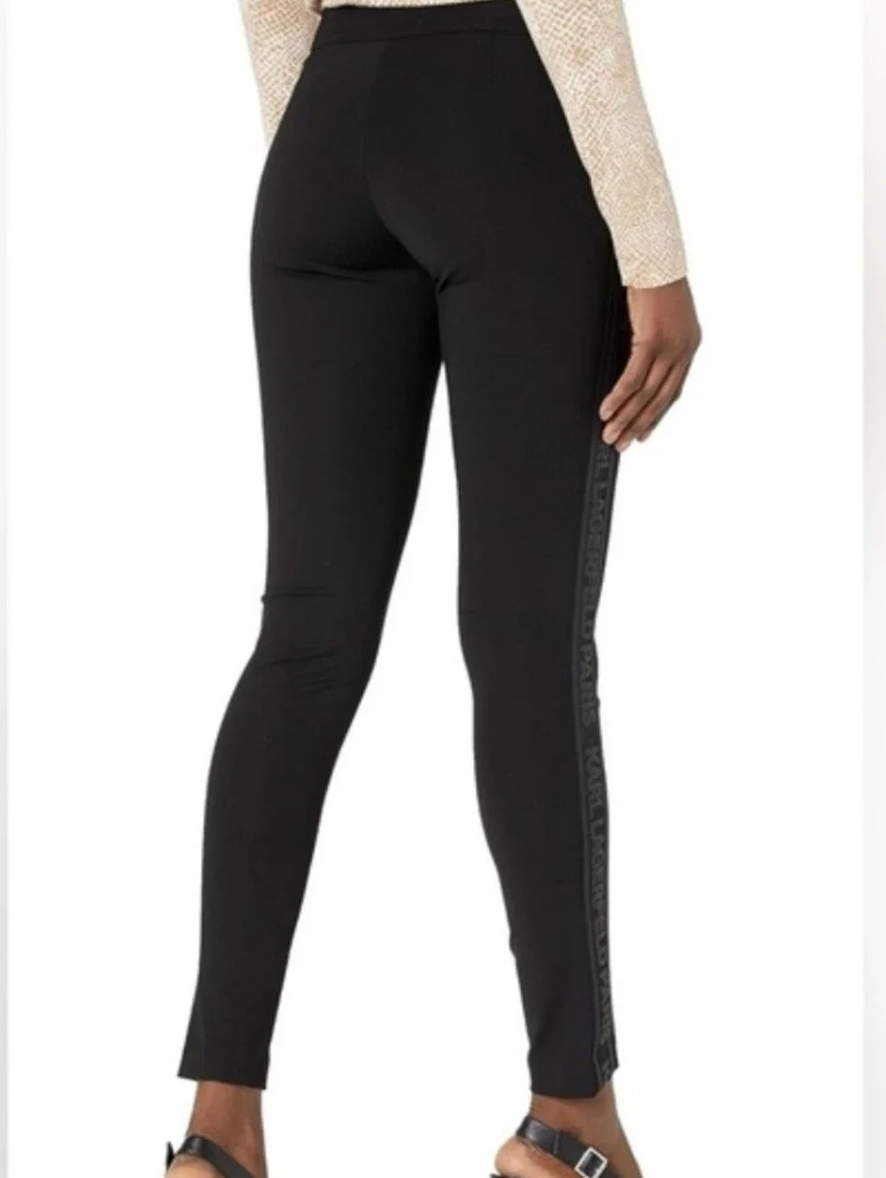 Karl Lagerfeld Paris Logo Taping Cool Compression Pant In Black Size 14